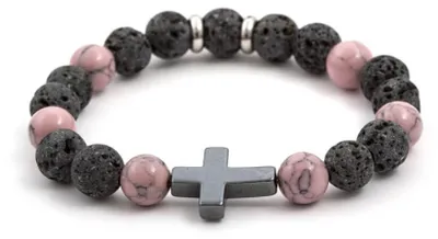 Immagine prodotto di Bracciale di perline in pietra lavica, howlite ed ematite MINK78/17