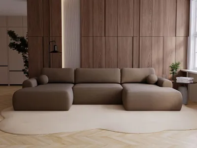 Produktbild von GrainGold Ecksofa U-Form Savana - Ecksofa mit Schlaffunktion, Bettkasten - Wohnlandschaft, Wohnzimmer Ecksofa - Eckcouch Braun (Lambi 04)