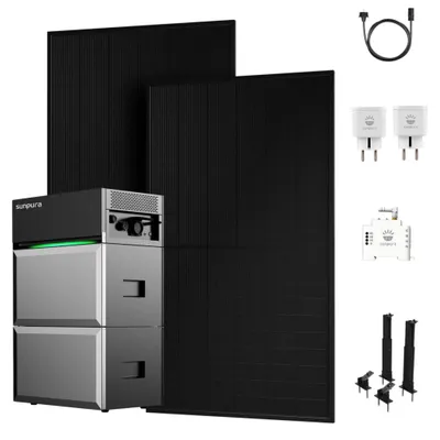 Produktbild von Balkonkraftwerk mit Speicher, Sunpura S2400 mit B2400 Erweiterungsakku, JASolar 1000W Solarpanel, Smart Zähler & Plug, 2x Fassaden/Flachdach Halterung