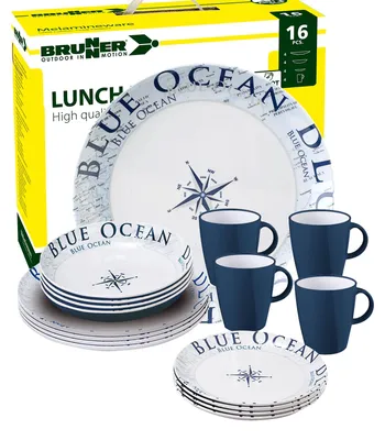 Produktbild von BRUNNER Camping Geschirr Set 4 Personen | Anti-Slip | Lunch Box BLUE OCEAN, 16-tlg.