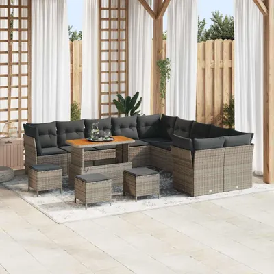 Image de Maison Exclusive - Ensemble de salon de jardin 14 pièces gris polyrotin