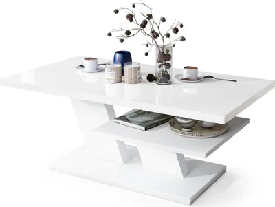 Produktbild von Moderne Wohnzimmertisch Conte, Weiß HG + Weiß, mit Hochglanz-Oberfläche – Stilvolles Design & Praktische Funktion -05