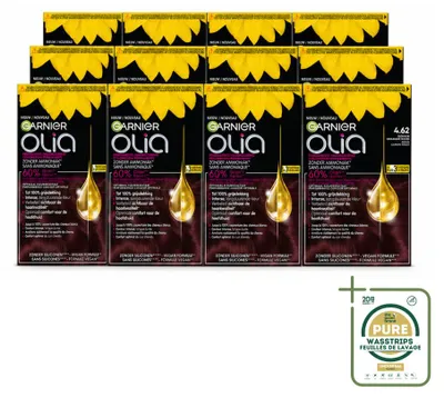 Produktbild von 12 x Garnier Olia 4.62 Permanente Haarkleuring - Dunkles Granatrot - Ohne Ammoniak - Vorratspackung - 12 Stücke