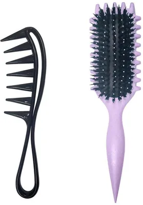 Produktbild von Ibenzoa® 2‑teiliges Haarkamm-Set – Breitzahnkamm & Lockenbürste, antistatisches Kunststoff, für alle Haartypen, Salon & Zuhause