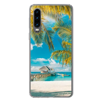 Produktbild von MuchoWow® Handyhülle Schutzhülle Hülle für Huawei P30 Strand - Palme - Meer Silikon Softcase Handy Hülle - Kartenbesitzer