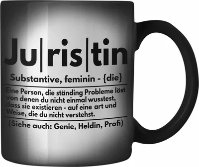 Produktbild von Trendation - Juristin Farbwechsel Zauber-Tasse Geschenk Anwalt Jura Studentin Examen Geschenkidee Frauen (Schwarz)