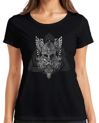 Produktbild von Wikinger Helm Krieger Mythologie Runenknoten Odin Valknut Damen T-Shirt, Schwarz, XL