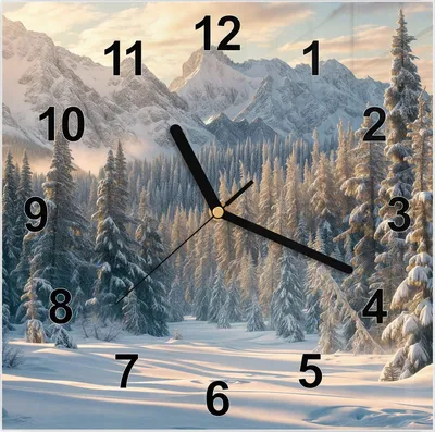 Produktbild von Wanduhr aus Glas mit Motiv Winterlandschaft- 30 x 30 cm - inkl. Aufhängesystem