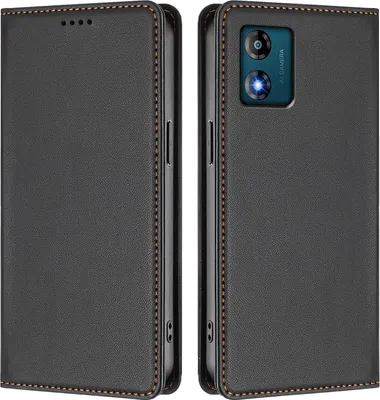 Image de Étui en cuir pour Motorola Moto E13, étui à rabat magnétique en cuirPolyuréthaneavec support, noir