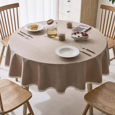 Obrázok produktu pre Kruhová obrus, 160 cm, umývateľná, z bavlny a ľanu, tmavohnedá, v bohémskom štýle