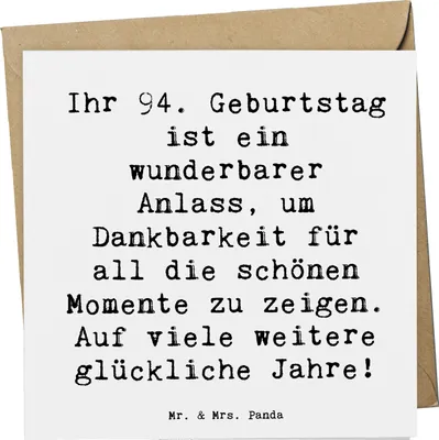 Produktbild von Mr. & Mrs. Panda Grußkarte Spruch 94. Geburtstag - Weiß - Geschenk, Erinnerungen, Klappkarte, Alter, glückliche Jahre, Geburtstagsgeschenk, doppelkarte, Liebe, faltkarte