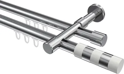 Produktbild von Interdeco Innenlaufstange / Gardinenstange mit Innenlauf Chrom, Typ Prestige Mavell (Zylinder Bicolor), 20 mm Ø 2-läufig, 600 cm