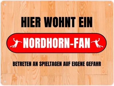 Produktbild von Hier wohnt ein Nordhorn-Fan Metallschild XL in 21x28 cm mit Turnhallenboden