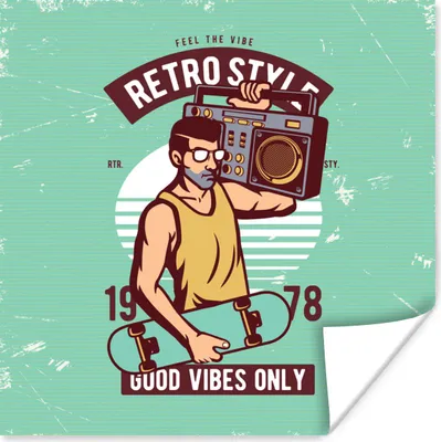 Produktbild von MuchoWow® Poster Radio - Mann - Skateboard - Retro 100x100 cm - Babyzimmer