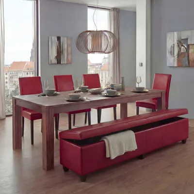 Immagine prodotto di Set di sedili Panca con contenitore Kriens XXL+4 sedie Littau, Pelle Similcuoio certificata MVG ~ rosso