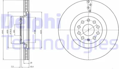 Produktbild von 2x DELPHI Bremsscheibe BG9109C für VW Golf VII Schrägheck (5G1 BQ1 BE1 BE2)
