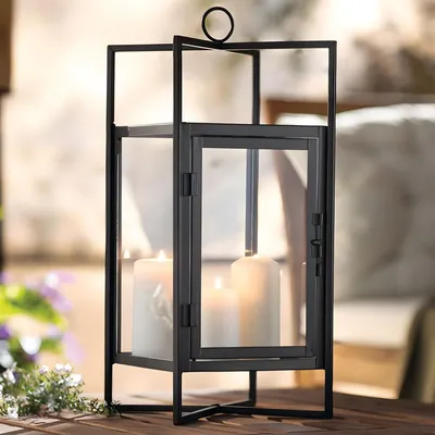 Produktbild von Laterne "Black Industrial" aus Metall schwarz & Glas, 46 cm hoch, Kerzenständer, Windlicht Kerzenhalter, Hängelaterne