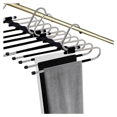 Produktbild von 2 Stück Kleiderbügel platzsparend,5 In 1 Edelstahl Faltbare Hosenkleiderbügel, rutschfest Mehrfach Bügel Hosenkleiderbuegel für Hosen, Kleidung