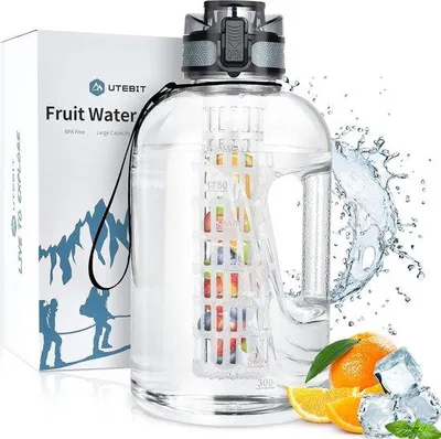 Produktbild von Famanu Trinkflasche 2,2 Liter mit Fruchthalter - BPA-frei, aus Tritan, für Fitness und Outdoor
