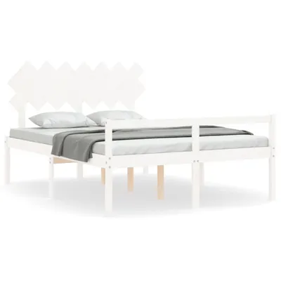 Image de vidaXL Lit pour senior avec tête de lit 140x190 cm Blanc Bois massif