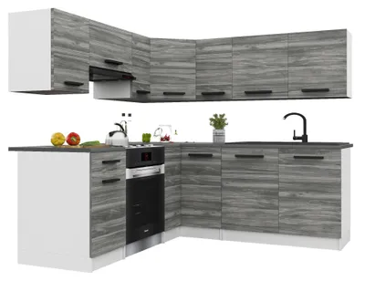Image de Belini - Coin cuisine moderne ITALIA 6 - Meubles de cuisine 360 cm, gris Glamour - Cuisine équipée avec éléments hauts, éléments bas et plans de travail