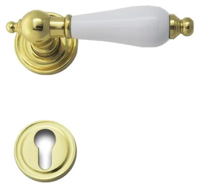 Produktbild von Oscar R039 Ghidini Türgriff-Rosetten-Garnitur Messing poliert Handhabe weiß  (Lochung: PZ, Türstärke: 38 - 42 mm, Oberfläche: Messing M1 - poliert) Lochung: PZ Türstärke: 38 - 42 mm Oberfläche: Messing M1 - poliert