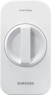 A white Samsung SmartThings Mikroplastik Filter with a large dial.