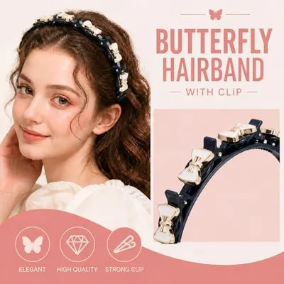 Produktbild von Haarreif für Damen mit Klammern als Frisurenhilfe, geflochtenes Stirnband mit Klammern, Drehklammer für Doppelpony-Frisuren (Schwarz)