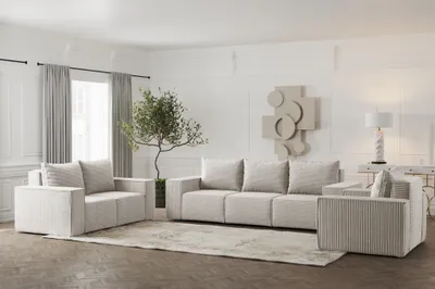 Produktbild von Sofaset Designersofa ESTELLE 3-2-1 in Stoff Poso Creme