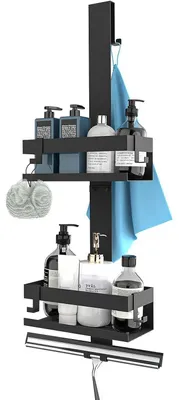 Produktbild von Duschablage zum Hängen Edelstahl SUS304 Schwarz Ohne Bohrer für Glastür bis 12mm