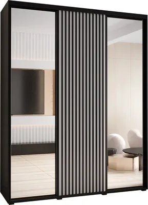Produktbild von MEBLE KRYSPOL Lanko 2 Schrank mit 3 Schiebetüren  - 235,2x200x45 cm - Schwarz Weiß Schwarz