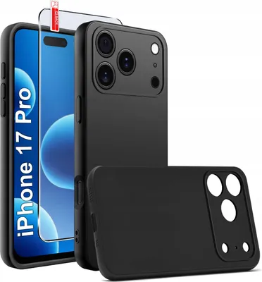 Zdjęcie produktu dla Etui Czarne Matowe Silikon Slim do iPhone 17 Pro + SZKŁO 9H