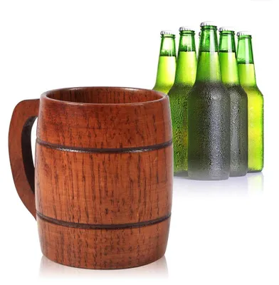 Holz-Bierkrug, handgefertigt, Vintage-Stil, mit Henkel, 1 Stück