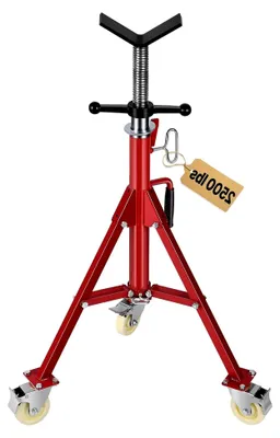 Produktbild von Modell 1107A Einklappbare Rohrstütze mit V-Kopf, Rohrstütze mit 400 kg Gewichtskapazität / 0,32-30,48 cm Rohrkapazität, Rohrständer 71-131 cm verstellbar, Rohrbock Stahl mit Rollen