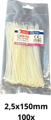 Zdjęcie produktu dla Opaski zaciskowe HOROZ białe 2,5 x 150 mm (100 sztuk)