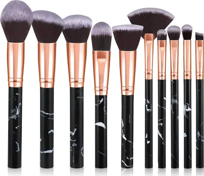 Produktbild von Pinselset Makeup 10 Stück Professionelle Make Up Pinsel Set Schwarzer Marmor Kosmetik Pinselset Puder Foundation Lidschatten Concealer Eyeshadow Schmink Pinsel