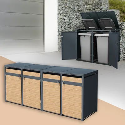 Produktbild von ML-Design Mülltonnenbox 4er für 4 Tonnen 240L 264x80x116,3 cm Anthrazit-Lärchenoptik, Stahl, wetterfest/abschließbar