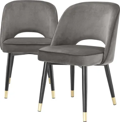 Produktbild von Casa Padrino Luxus Esszimmerstuhl Set Grau / Schwarz / Messing 53 x 56 x H. 84 cm - Esszimmerstühle mit edlem Samtstoff - Esszimmer Möbel