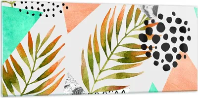 Produktbild von Bilder auf glas - Komposition muster palme blatt - 120x50cm - Glasbilder - Wandbilder - Kunstdruck - zum Aufhängen bereit - Wanddekoration aus Glas - Glas Bilder - Wandbild auf Glas - GAB120x50-2897