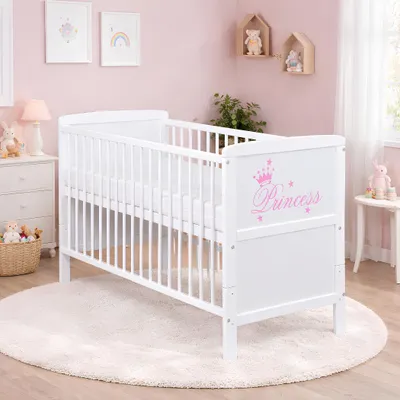 Produktbild von Baby-Delux Babybett Gitterbett Kinderbett Natalie Princess 140x70 Beißschienen höhenverstellbar weiß umbaubar