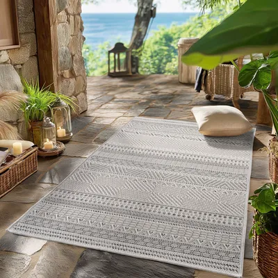 Zdjęcie produktu dla Dywan zewnętrzny, odporny na warunki pogodowe, styl skandynawski boho, do kuchni/balkonu/tarasu/salonu, rozmiar: 80 x 150 cm, Kolor: Szary-3