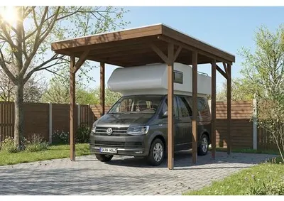 Produktbild von Carport für Wohnmobil, Einzelcarport SKAN HOLZ Friesland inkl. Pfostenanker 402 x 555 cm nussbaum