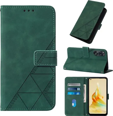Produktbild von Hülle für Oppo Reno8 T 4G Prägung Flip Leder Kartenfächer Schutzhülle mit Ständer Grün