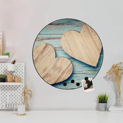 Produktbild von Design Stahlmagnettafel Schwarz Rund 47cm Holz Herzen