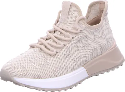 A single beige sneaker is shown against a white background.
