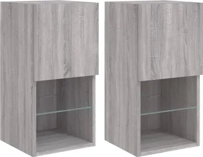 Produktbild von vidaXL TV-Schränke mit LED-Leuchten 2 Stk. Grau Sonoma 30,5x30x60 cm