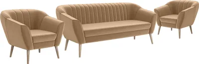 Produktbild von MEBLINI Mini Sofa Set 3-1-1 für Wohnzimmer - Mini Lounge für fünf Personen - Küchensofa - Sofa Klein - Sitzgarnitur - Polstergarnitur - Sofagarnituren - KAIA - 3+1+1 - Beige Samt