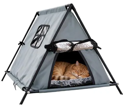 Produktbild von ZELURXX Katzenhaus Outdoor Wasserdicht Warm Oxford Gewebe Dreieck Zelt Katzenbett Halbgeschlossen Haustierhöhle für Innen und Außen, Kleine Größe, Grau