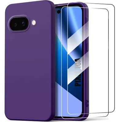 Image de Coque + 2 Verres Trempés pour Google Pixel 10a, Protection Silicone Slim Anti-Rayures Violet Foncé