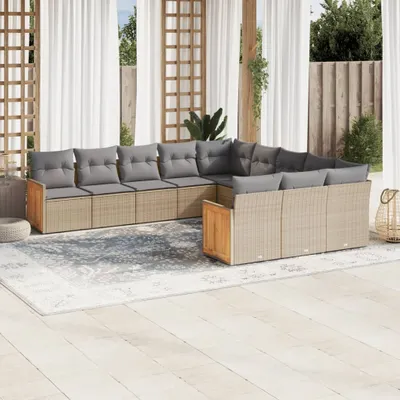 Produktbild von 11-tlg. Garten-Sofagarnitur mit Kissen Beige Poly Rattan 3260512